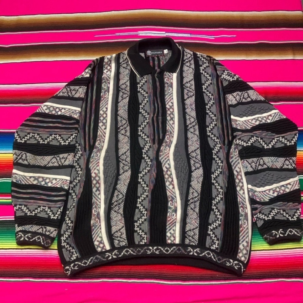 Vintage Tundra Canada Sweater Mens XLT 3D Knit Textured Cosby Biggie Coogi Style